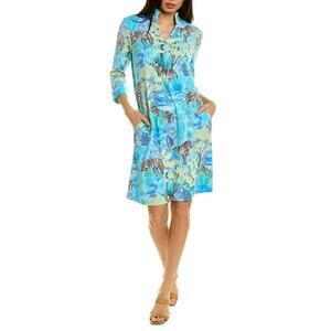 J. McLaughlin Gardenia Dress Catalina Cloth Jungle Zebra Floral Print Blue XS